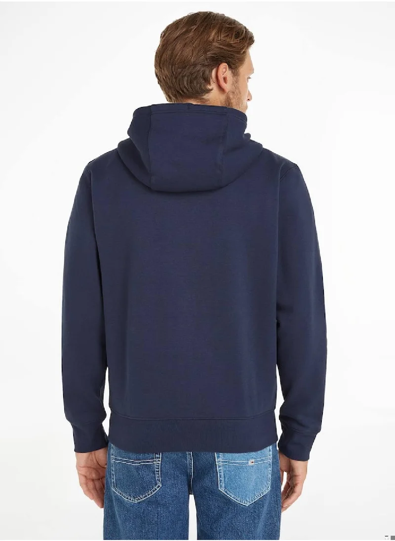 TOMMY JEANS Men's Organic Cotton Fleece Zip-Thru Hoody Sweatshirt, Navy