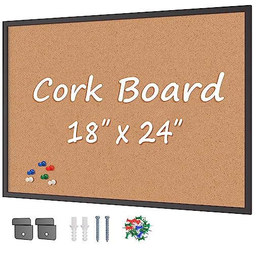 Board2by لوحة إعلانات Board2by من الفلين 24 بوصة × 18 بوصة، إطار خشبي أسود، لوحة مكتب للجدار من الفلين، لوحة إعلانات كبيرة مثبتة على الحائط مع 16 دبابيس دفع للمدرسة، المنزل والمكتب - Image 1