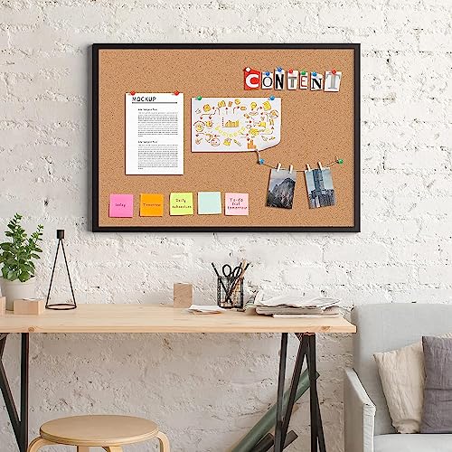Board2by لوحة إعلانات Board2by من الفلين 24 بوصة × 18 بوصة، إطار خشبي أسود، لوحة مكتب للجدار من الفلين، لوحة إعلانات كبيرة مثبتة على الحائط مع 16 دبابيس دفع للمدرسة، المنزل والمكتب - Image 2