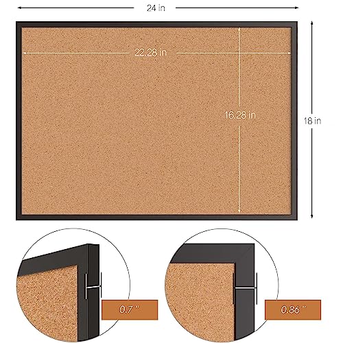 Board2by لوحة إعلانات Board2by من الفلين 24 بوصة × 18 بوصة، إطار خشبي أسود، لوحة مكتب للجدار من الفلين، لوحة إعلانات كبيرة مثبتة على الحائط مع 16 دبابيس دفع للمدرسة، المنزل والمكتب - Image 5
