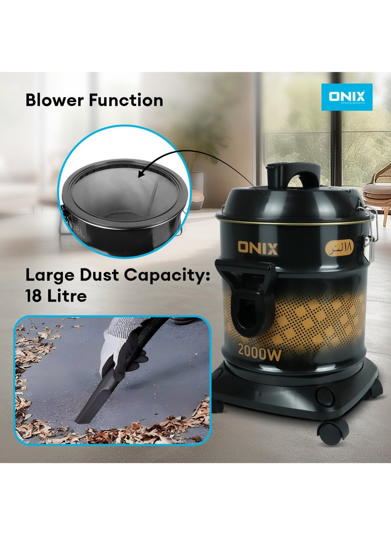 ONIX - VACUUM CLEANER 18 LTR - Powerful 2000W Input, Large 18 Liter Dust Capacity, Blower Function, and Convenient Carrying Handle- Black - Image 1