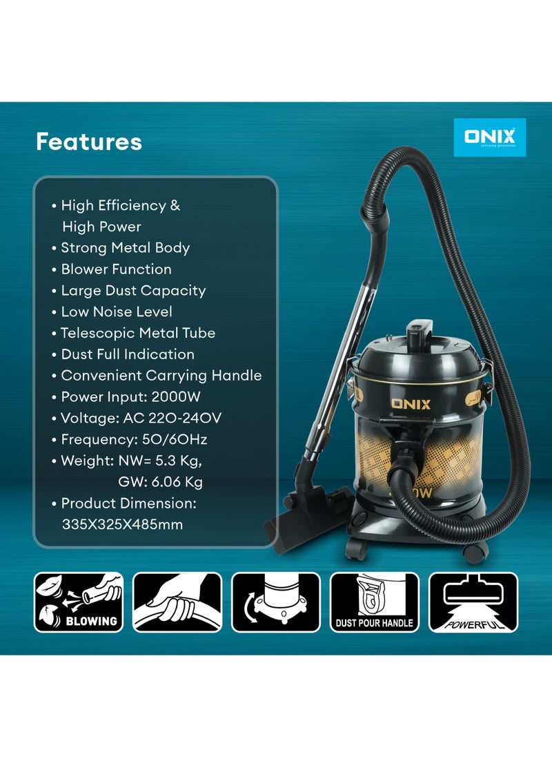 ONIX - VACUUM CLEANER 18 LTR - Powerful 2000W Input, Large 18 Liter Dust Capacity, Blower Function, and Convenient Carrying Handle- Black - Image 1