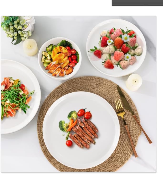 LERATIO Ceramic Dinnerware Sets for 4Handcraft Wavy Rim Stoneware Plates and Bowls SetsHighly Chip and Crack Resistant  Dishwasher  Microwave  Oven Safe Dishes setService for 4 12pcWhite Wave - Image 3