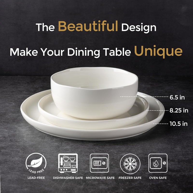 LERATIO Ceramic Dinnerware Sets for 4Handcraft Wavy Rim Stoneware Plates and Bowls SetsHighly Chip and Crack Resistant  Dishwasher  Microwave  Oven Safe Dishes setService for 4 12pcWhite Wave - Image 2