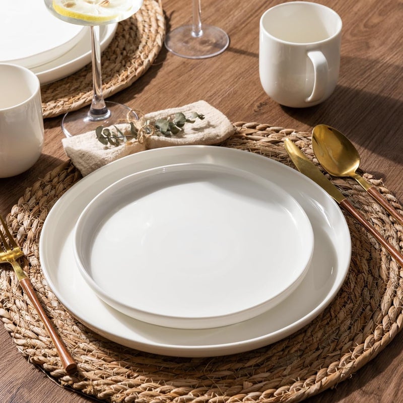 LERATIO Ceramic Dinnerware Sets for 4Handcraft Wavy Rim Stoneware Plates and Bowls SetsHighly Chip and Crack Resistant  Dishwasher  Microwave  Oven Safe Dishes setService for 4 12pcWhite Wave - Image 5