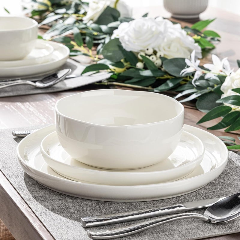 LERATIO Ceramic Dinnerware Sets for 4Handcraft Wavy Rim Stoneware Plates and Bowls SetsHighly Chip and Crack Resistant  Dishwasher  Microwave  Oven Safe Dishes setService for 4 12pcWhite Wave - Image 4