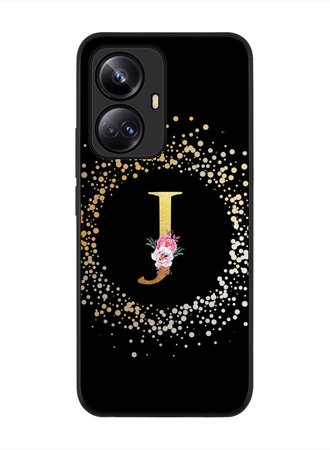 Stylizedd Cover for Realme 10 Pro Plus 5G Case , Rugged Black Slim fit Phone Cases - Custom Monogram Initial Letter Floral Pattern Alphabet -J (Black) - Image 1