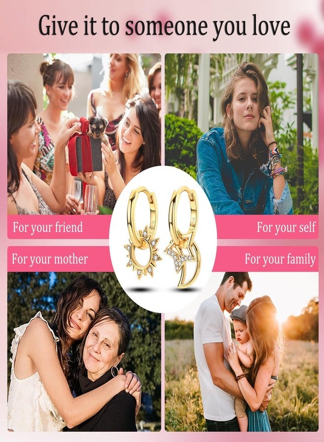 NARMO Pendant Drop Earrings 925 Sterling Silver Earrings for Women Cubic Zirconia Pendant Moon and Star Earrings Dream Catcher Earrings for Women, 2.08 cm, Sterling Silver, Cubic Zirconia - Image 5