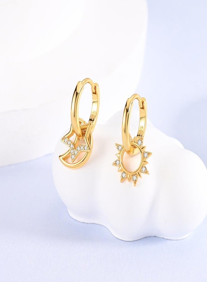 NARMO Pendant Drop Earrings 925 Sterling Silver Earrings for Women Cubic Zirconia Pendant Moon and Star Earrings Dream Catcher Earrings for Women, 2.08 cm, Sterling Silver, Cubic Zirconia - Image 2