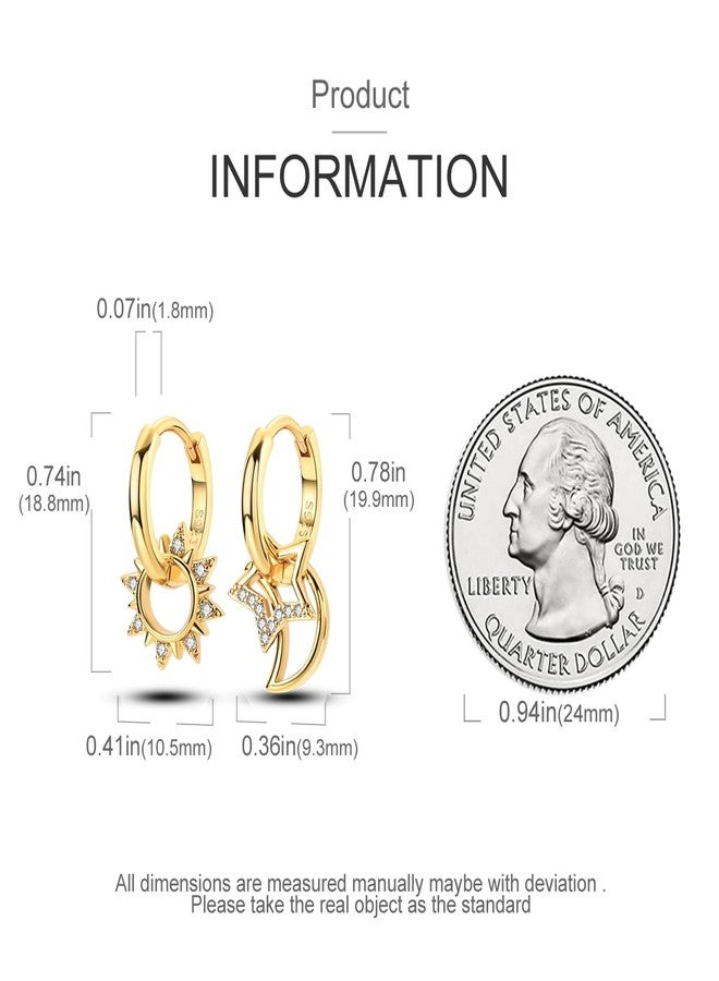 NARMO Pendant Drop Earrings 925 Sterling Silver Earrings for Women Cubic Zirconia Pendant Moon and Star Earrings Dream Catcher Earrings for Women, 2.08 cm, Sterling Silver, Cubic Zirconia - Image 3