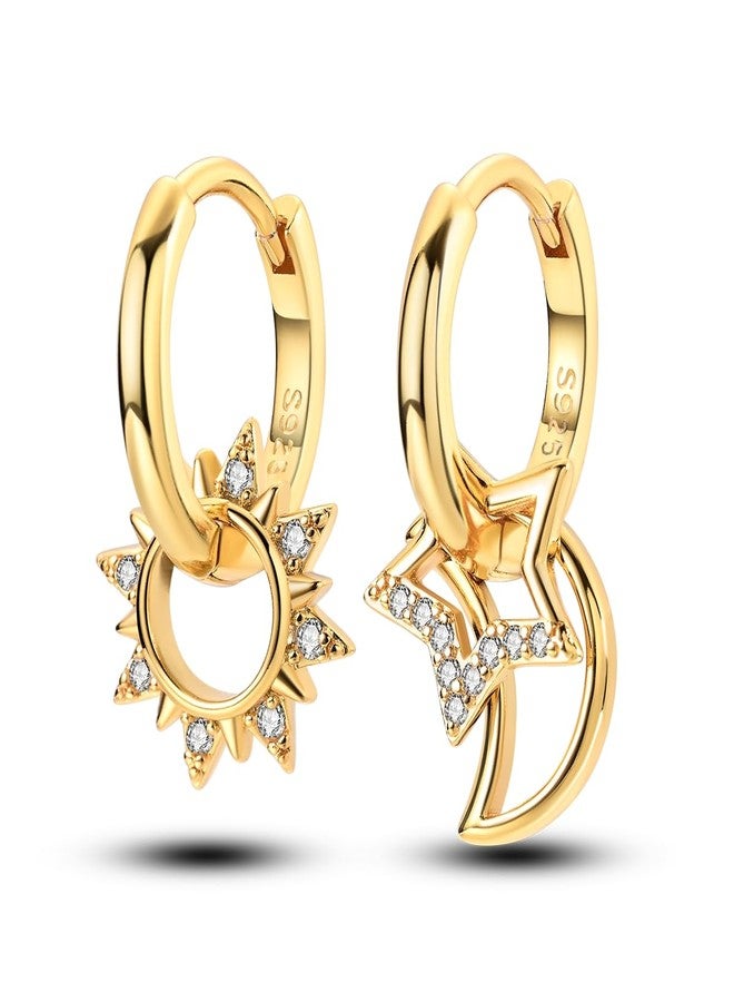 NARMO Pendant Drop Earrings 925 Sterling Silver Earrings for Women Cubic Zirconia Pendant Moon and Star Earrings Dream Catcher Earrings for Women, 2.08 cm, Sterling Silver, Cubic Zirconia - Image 1