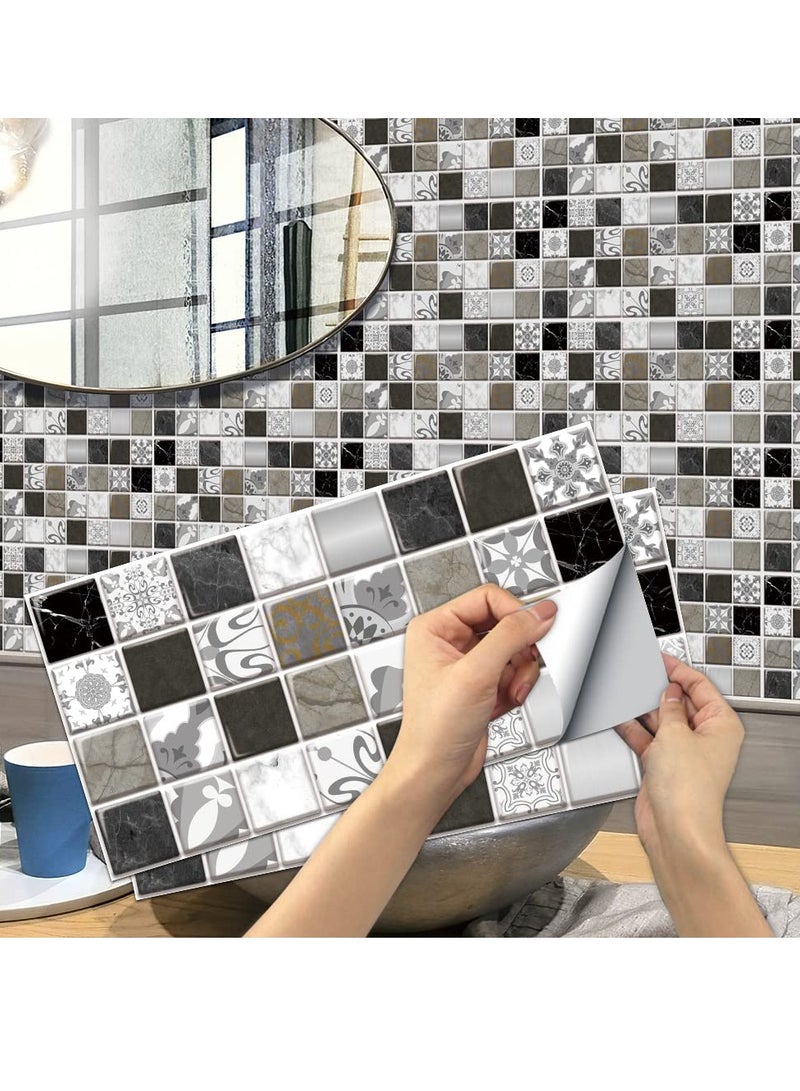 SYOSI 12Pcs Peel and Stick Wall Tile Tiles Stickers for Kitchen and Bathroom Gray Black Mosaic Marble Tile Sticker Self Adhesive Stick Backsplash Tile Wall Stickers Waterproof and Oilproof 30cmx15cm - Image 1