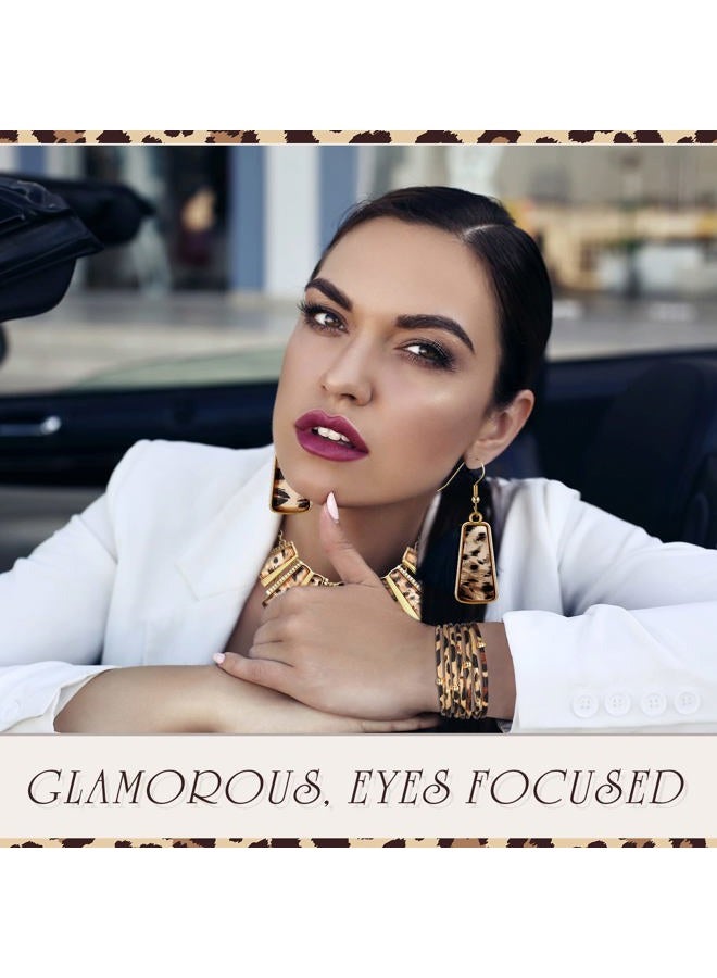 Junkin Leopard Bracelet for Women Bohemia Leopard Bib Chain Necklace and Earrings Jewelry Multi Layer PU Leather Bracelet Vintage Leopard Necklace and Earring Set for Girl Costume Decor - Image 2
