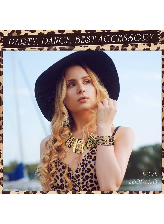 Junkin Leopard Bracelet for Women Bohemia Leopard Bib Chain Necklace and Earrings Jewelry Multi Layer PU Leather Bracelet Vintage Leopard Necklace and Earring Set for Girl Costume Decor - Image 4
