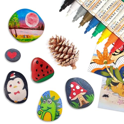 Betem 9 Count Dual Tip Oil Based Paint Markers Acrylic Paint Pens(0.7mm & 3mm), Permanent Marker Paint Markers, Waterproof, Quick Dry, for Fabric, Rock Painting, Wood, Plastic, Ceramic, Metal, Canvas - Image 4