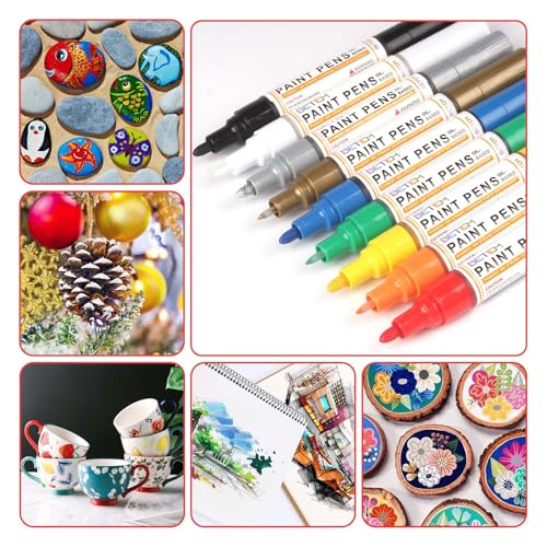 Betem 9 Count Dual Tip Oil Based Paint Markers Acrylic Paint Pens(0.7mm & 3mm), Permanent Marker Paint Markers, Waterproof, Quick Dry, for Fabric, Rock Painting, Wood, Plastic, Ceramic, Metal, Canvas - Image 5