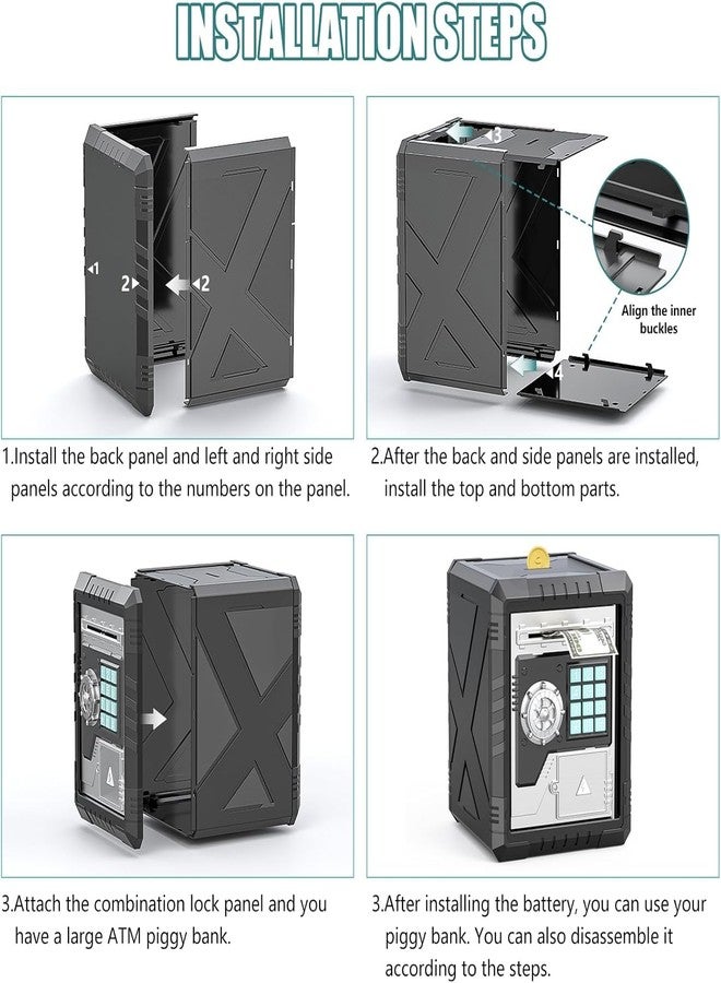 Mummy Please DIY ATM Piggy Bank|Mini ATM|Coin Bank Money Saving Box with Password,【Tijori Black DIY ATM】 Kids Safe Money Bank for Kids with Auto Grab Note Slot - Image 3
