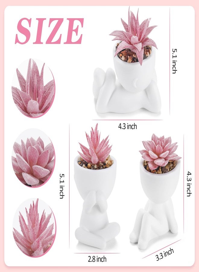 Der Rose 3pcs Fake Succulents Plants Artificial Pink Room Office Desk Decor for Women - Image 3