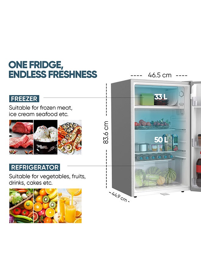 NIKAI 130L Gross / 90L Net, Single Door Mini Refrigerator, Chiller And Veg. Compartment, 2 Glass Shelves And Bottle Storage Racks, Compact Small Size Beverage Fridge, Child Lock, Best For Home, Office, Bedroom 130 L 281 kW NRF130SS1 Dark Silver/ Grey - Image 5