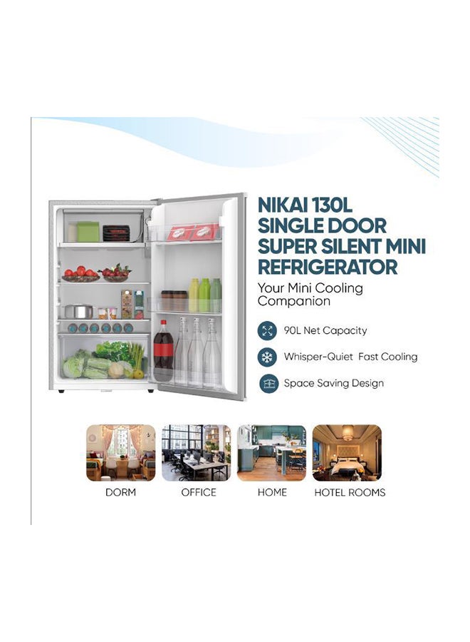 NIKAI 130L Gross / 90L Net, Single Door Mini Refrigerator, Chiller And Veg. Compartment, 2 Glass Shelves And Bottle Storage Racks, Compact Small Size Beverage Fridge, Child Lock, Best For Home, Office, Bedroom 130 L 281 kW NRF130SS1 Dark Silver/ Grey - Image 2