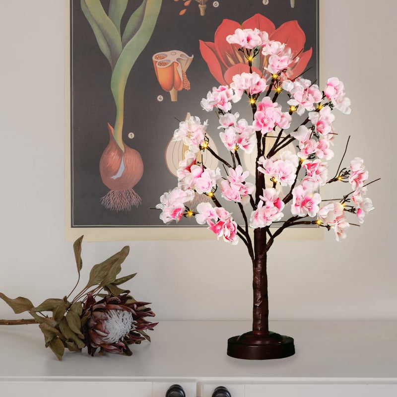 FUCHSUN $$$ FUCHSUN 18 Inch Cherry Blossom Tree Lamp with LED Light, Lighted Artificial Tree with Pink Flowers Spring Decoration for Home Office Party Wedding, 8 Lighting Modes & Timer - Image 1