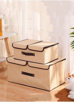XiuWoo 2 Pcs Large Capacity Foldable Storage Box Double Cover Clothes Organizer - Brown  - Image 1