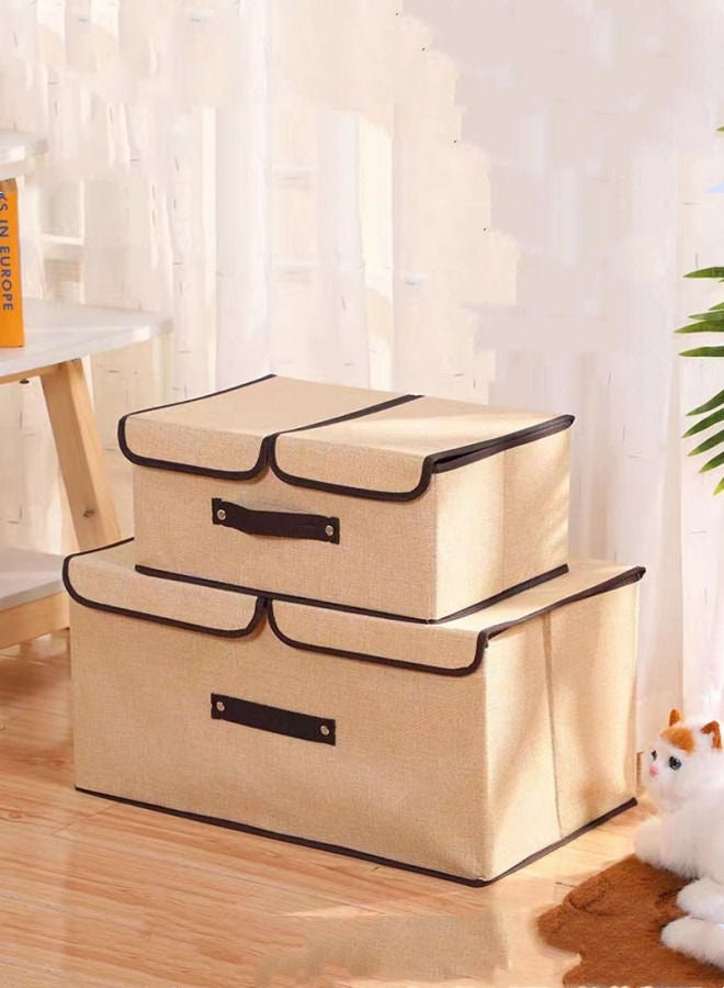 XiuWoo 2 Pcs Large Capacity Foldable Storage Box Double Cover Clothes Organizer - Brown - Image 1