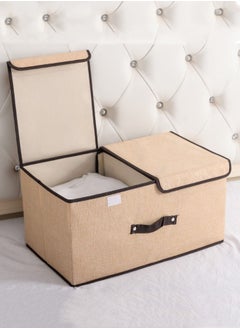 XiuWoo 2 Pcs Large Capacity Foldable Storage Box Double Cover Clothes Organizer - Brown  - Image 3
