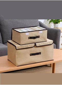 XiuWoo 2 Pcs Large Capacity Foldable Storage Box Double Cover Clothes Organizer - Brown  - Image 2