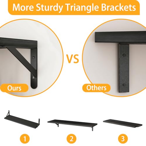 YGEOMER 23.6 Inch Floating Shelves for Wall, Farmhouse Wall Shelves for Bedroom, Bathroom Storage, Living Room and Kitchen Decor (Set of 6 Black) - Image 3