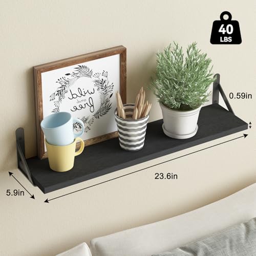 YGEOMER 23.6 Inch Floating Shelves for Wall, Farmhouse Wall Shelves for Bedroom, Bathroom Storage, Living Room and Kitchen Decor (Set of 6 Black) - Image 2