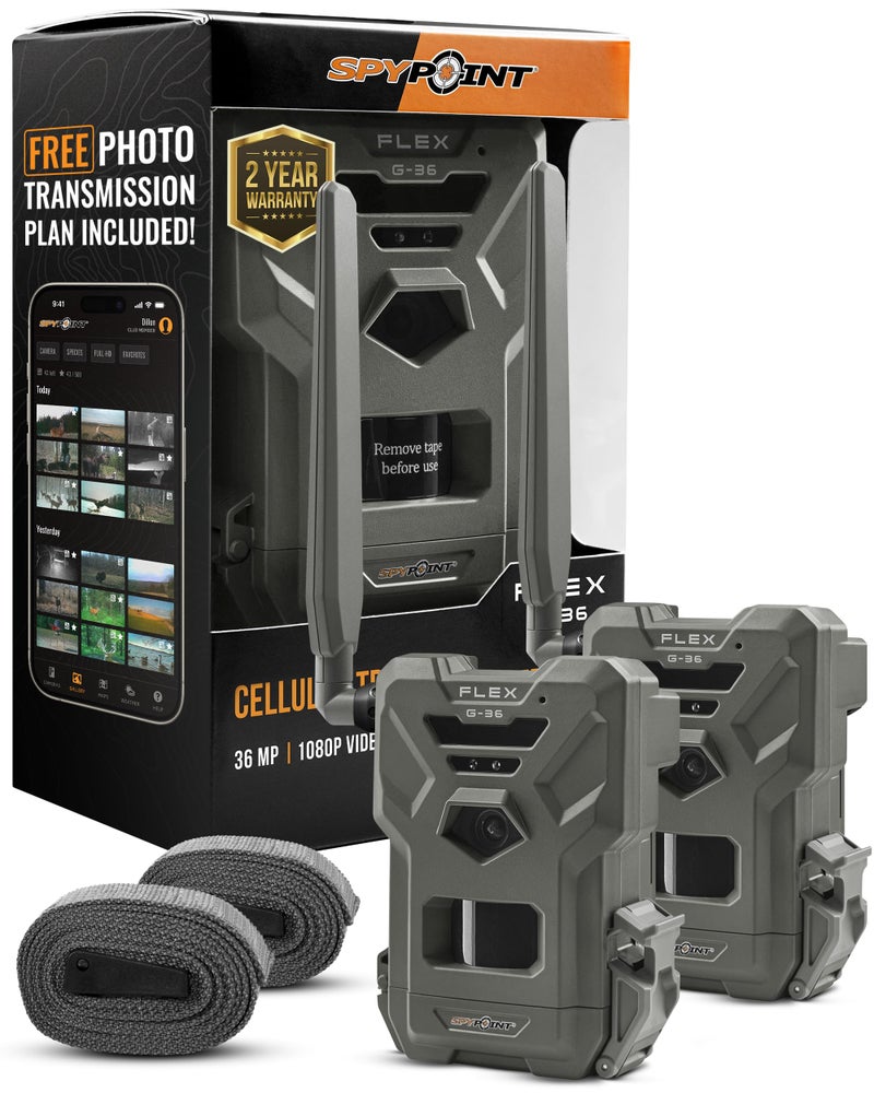 SPYPOINT Flex G-36 Twin Pack Cellular Trail Camera, 36MP Photos and 1080p Videos with Sound, GPS Enabled, Dual-Sim LTE Connectivity, 100' Flash & Detection Range, Responsive Trigger up to .3S - Image 1