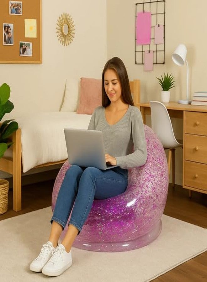 Air Candy كرسي Air Candy القابل للنفخ والمزين بالبريق - مملوء ببريق ثلاثي الأبعاد متغير اللون بحجم 6 مم - مصنوع من مادة PVC قوية تتحمل وزنًا يصل إلى 250 رطلاً. مثالي للاستخدام الداخلي أو الخارجي! - Image 4