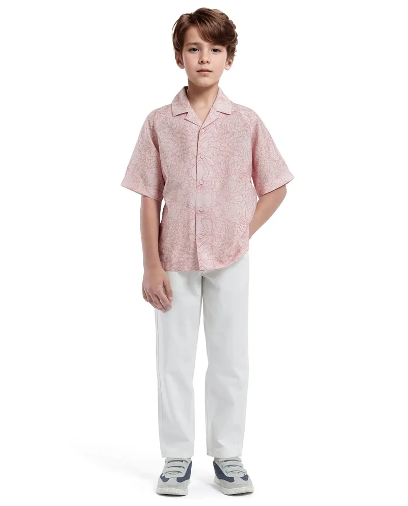 رير ونز Rare Ones Kids Telo-K Red Tencel Nylon Half Sleeve Button Printed Regular Fit Shirt