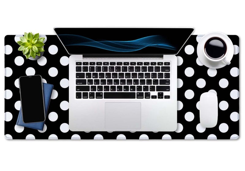 SSOIU Extended Gaming Mouse Pad (35.5x15.7 in), Large Stable Rubber Base Mousepad with Stitched Edges, Keyboard Mouse Mat Desk Pad for Work, Game, Office, Home - Black and White Polka Dot - Image 4