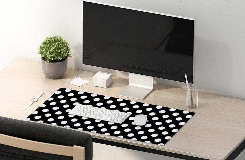 SSOIU Extended Gaming Mouse Pad (35.5x15.7 in), Large Stable Rubber Base Mousepad with Stitched Edges, Keyboard Mouse Mat Desk Pad for Work, Game, Office, Home - Black and White Polka Dot - Image 5