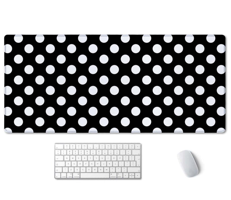 SSOIU Extended Gaming Mouse Pad (35.5x15.7 in), Large Stable Rubber Base Mousepad with Stitched Edges, Keyboard Mouse Mat Desk Pad for Work, Game, Office, Home - Black and White Polka Dot - Image 1