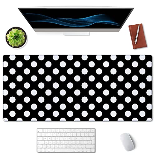 SSOIU Extended Gaming Mouse Pad (35.5x15.7 in), Large Stable Rubber Base Mousepad with Stitched Edges, Keyboard Mouse Mat Desk Pad for Work, Game, Office, Home - Black and White Polka Dot - Image 3