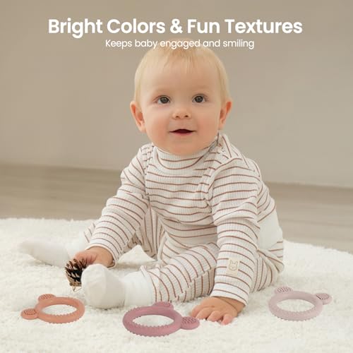 Eascrozn Baby Teething Toys 3-6 Months, Teethers for Babies 6-12 Months, Silicone Teething Ring Toys Easy to Grasp, Teething Relief for Baby Infant Toys, BPA Free - Image 5