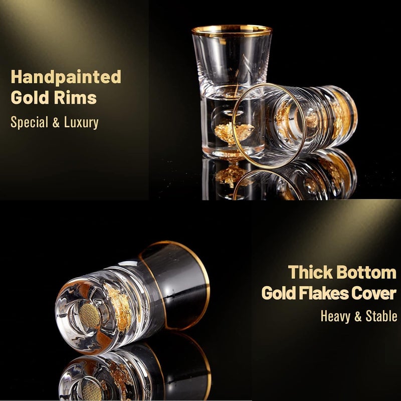 DUJUST Shot Glasses (1.5oz), Crystal Shot Glass Set Decorated with 24K Gold Leaf Flakes, Cool & Cute Shot Cups, BPA-Free & Lead-Free, Perfect for DÃ©cor & Collection, Gift Choices - 2 pcs - Image 4
