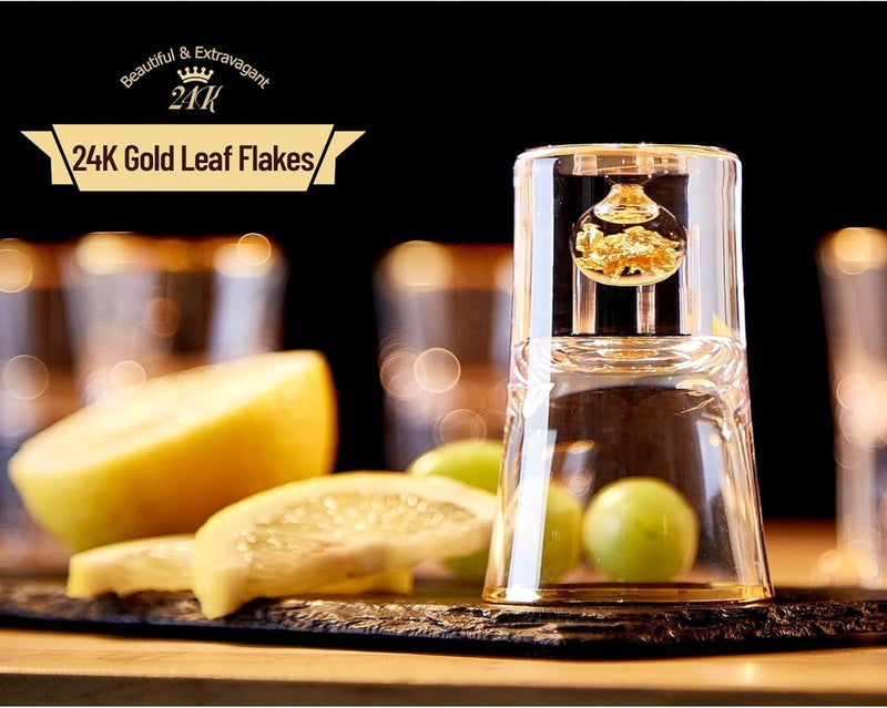 DUJUST Shot Glasses (1.5oz), Crystal Shot Glass Set Decorated with 24K Gold Leaf Flakes, Cool & Cute Shot Cups, BPA-Free & Lead-Free, Perfect for DÃ©cor & Collection, Gift Choices - 2 pcs - Image 2