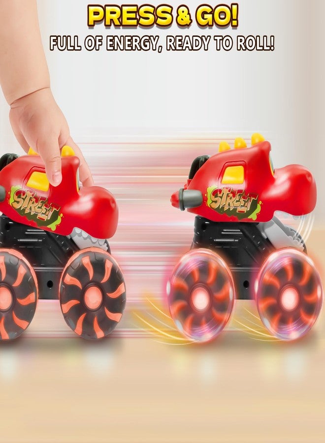 Intoypad Red Chomping Dino Monster Truck Toy – Press and Go Car with LED Light Wheels – Light-Up Push Car for Toddlers Boys Girls Ages 2 3 4 5 – Dinosaur Toy with Moving Mouth Action - Image 3