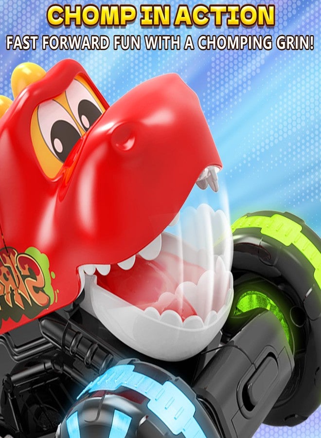 Intoypad Red Chomping Dino Monster Truck Toy – Press and Go Car with LED Light Wheels – Light-Up Push Car for Toddlers Boys Girls Ages 2 3 4 5 – Dinosaur Toy with Moving Mouth Action - Image 4