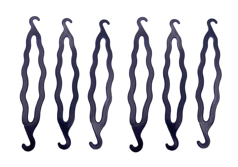 6PCS Black Plastic Bun Maker Curler Double Hook Hair Styling Crooked Hairpins Donut Bun Head Hair Twist Braid Hairdressing Tool Elegance Updo Hairstyles for Women Lady Girls