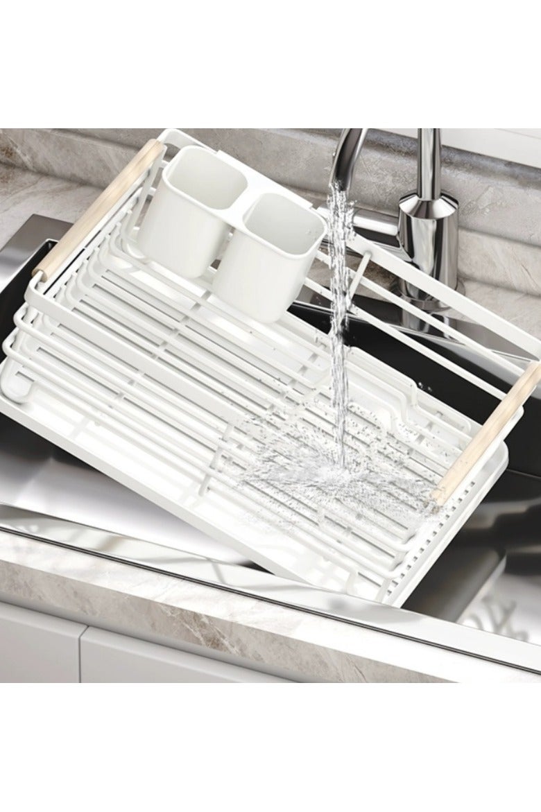 loyal Carbon Steel Dish Dry Rack for Kitchen Counter, Dish Rack with Drain Board and Utensil Hold (White) - Image 5