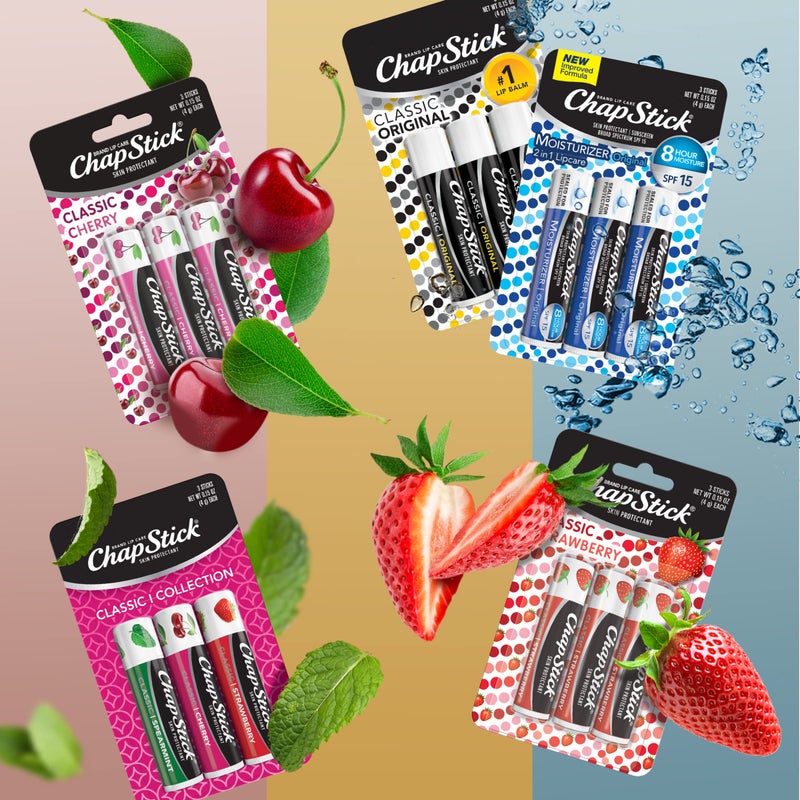 ChapStick Classic Collection Flavored Lip Balm Tubes Pack, Lip Moisturizer - 0.15 Oz (Box of 5 Packs of 3) - Image 5