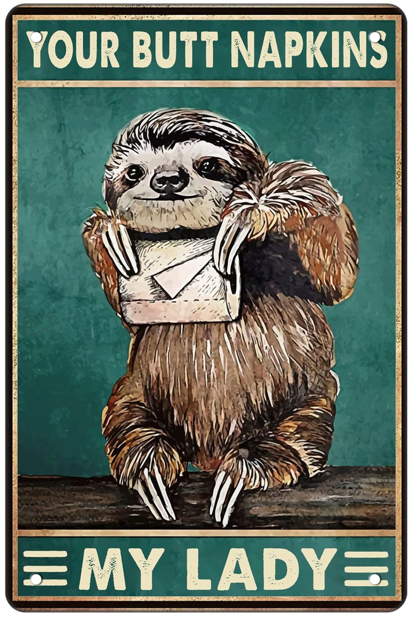 Ecrtorin Ecrtorin Metal Sloth Decorative Signage 12 x 8 Inch Medieval Vintage Bathroom Wall Art 