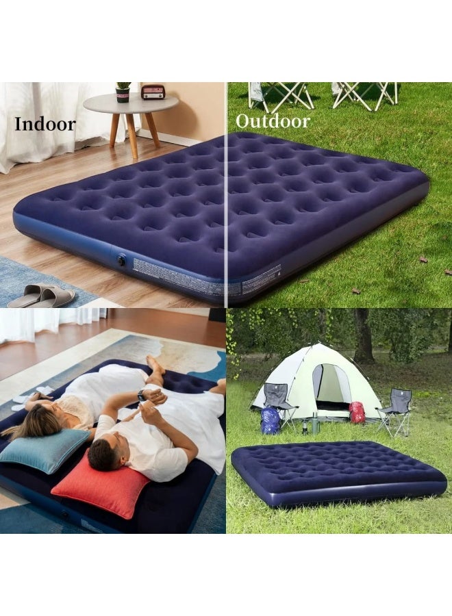 Premium Inflatable Air Mattress Bed with Soft Flocked Top for Indoor Home Use, Outdoor Camping & Beach Trips - Navy Blue - Size 191x137cm (Double) - Image 2