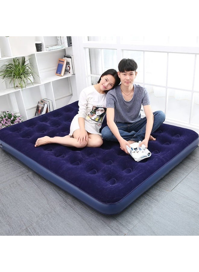 Premium Inflatable Air Mattress Bed with Soft Flocked Top for Indoor Home Use, Outdoor Camping & Beach Trips - Navy Blue - Size 191x137cm (Double) - Image 1