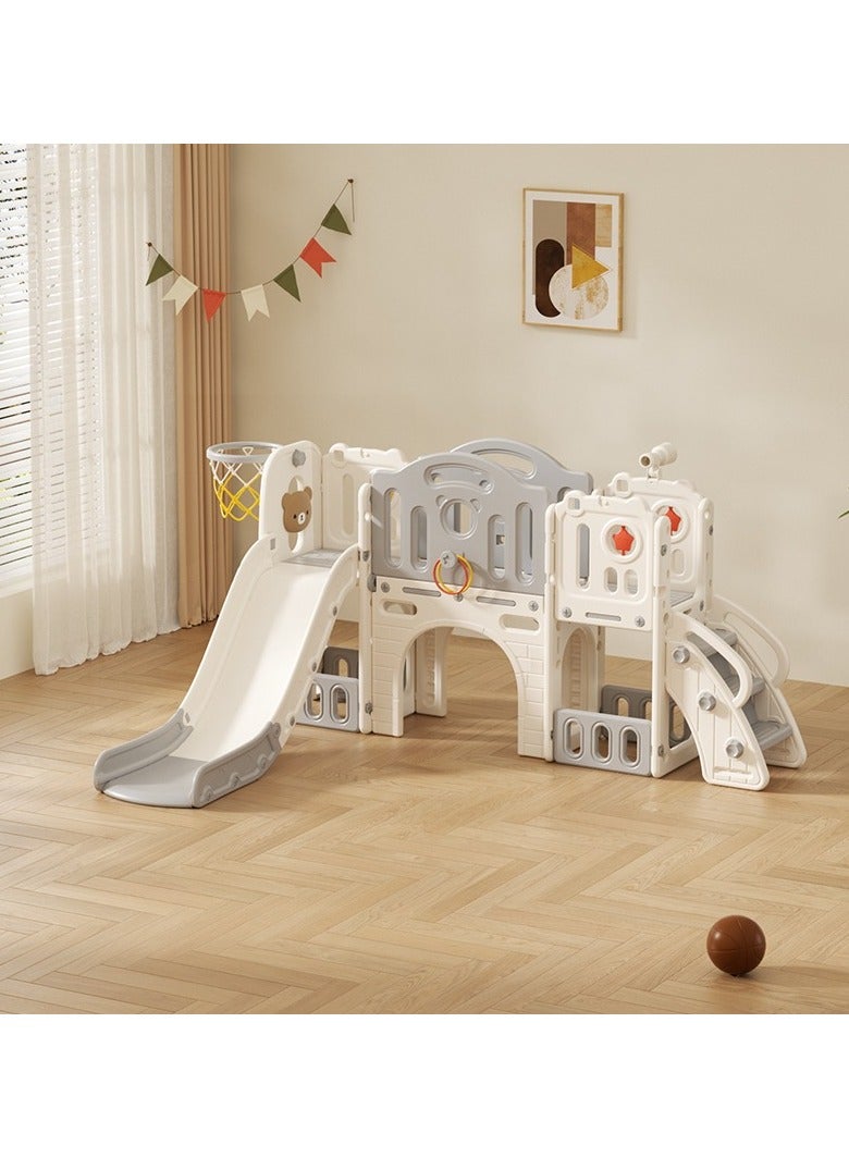 فول جوي زحليقة 8 في 1 للاطفال، زحليقة تسلق مع طوق كرة سلة وسلم وتلسكوب وممر ورمي حلقات ومساحة تخزين وملعب قائم بذاته في الفناء الخلفي للاطفال ، مجموعة لعب داخلية وخارجية في الاماكن المغلقة والمفتوحة - Image 2